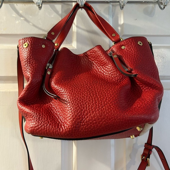 Burberry Red Pebbled Leather Shoulder Tote with Adjustable Strap - Picture 5 of 8
